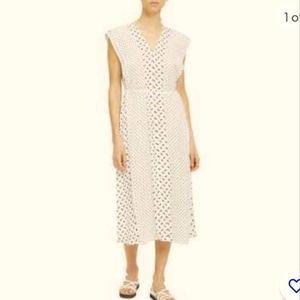 THEORY V-Neck Ruffle Midi Silk Dress Size S NWT